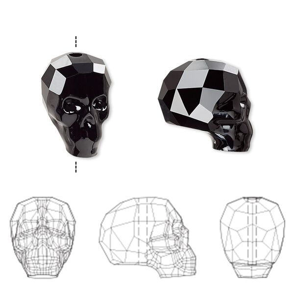 Bead 12pk jet, Swarovski&reg; 14x13mm skull 5750 image number 0