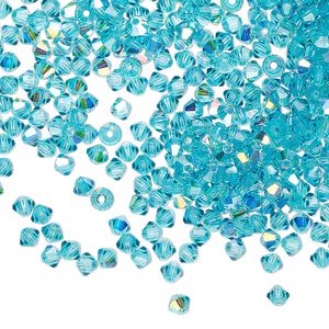 Bead 144pk blue zircon AB, Preciosa Czech crystal 3mm bicone