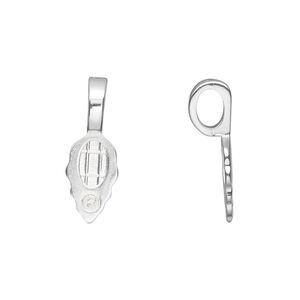 Bail, Aanraku&reg;, glue-on, silver-plated "pewter" (zinc-based alloy), 21.5x7mm with 12x7mm leaf flat base. Sold per pkg of 5.