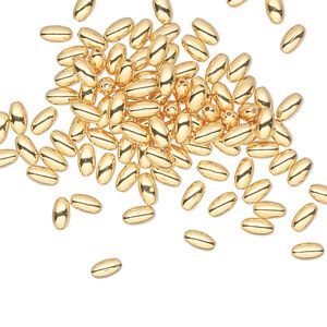 Bead 1pkg100 gold-plated, 4.5x2.5mm oval, brass