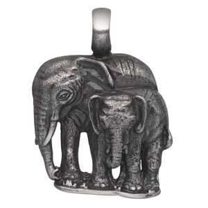 Pendant, antiqued "pewter" (zinc-based alloy), 40x31mm single-sided elephants. Sold individually.