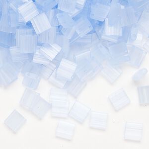 Seed bead, TILA&reg;, glass, pkg/10g, 5mm full tila square, translucent silk luster blue (TL-2562-1).