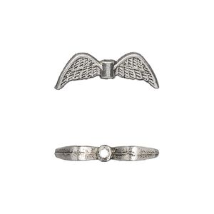 Bead 1pkg20 silver-plated "pewter", 21x7mm angel wing, antique