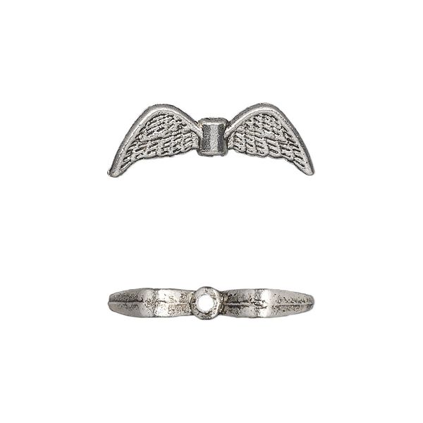 Bead 1pkg20 silver-plated "pewter", 21x7mm angel wing, antique image number 0