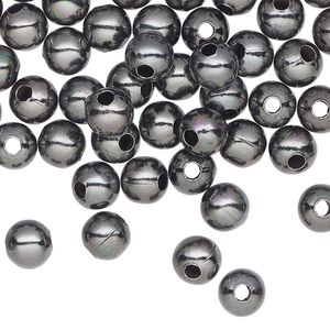 Bead 1pkg500 gunmetal-plated, 6mm round, steel