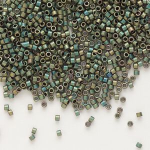 Seed bead, Delica&reg;, glass, pkg/50g, #11 round, opaque matte metallic iris green patina (DB-0324).