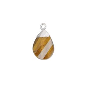Drop 1pkg1, electroplated sterling silver and tigereye (natural), 13x9mm hand-cut flat faceted twisted teardrop