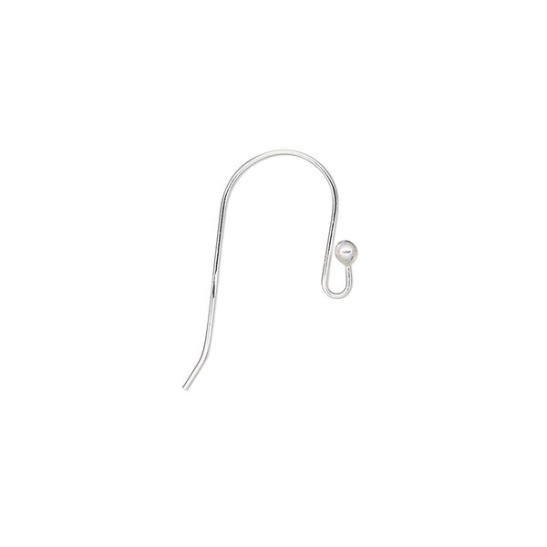 Ear wire fishhook 1pkg4 sterling silver, 12mm / 2mm ball / open loop, 24 gauge 2 pair image number 0