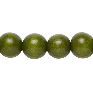 Bead 1pkg1, Taiwanese cheesewood (dyed / waxed), light forest green, 11-12mm round, 15-1/2 to 16 inches.