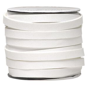 Cord, faux suede, white, 10mm flat. Sold per pkg of 3 yards.