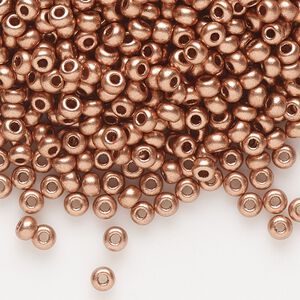 Seed bead, Preciosa Ornela Czech glass, pkg/50g, #8 rocaille, opaque metallic soft copper, (01770).