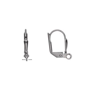 Ear wire leverback 1pkg10 gunmetal-plated, 16mm / 7x2mm plain shield / open loop, brass 5 pair