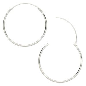Earring hoop 1pkg4 sterling silver, 30mm round / endless loop, 2 pair