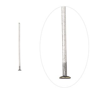 Head pin 1pkg500 silver-plated, 0.75 inch, 24 gauge brass antique