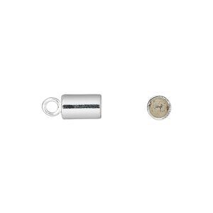 Cord end glue-in 1pkg2 sterling silver, 8x5mm cylinder / loop, 4mm inside diameter