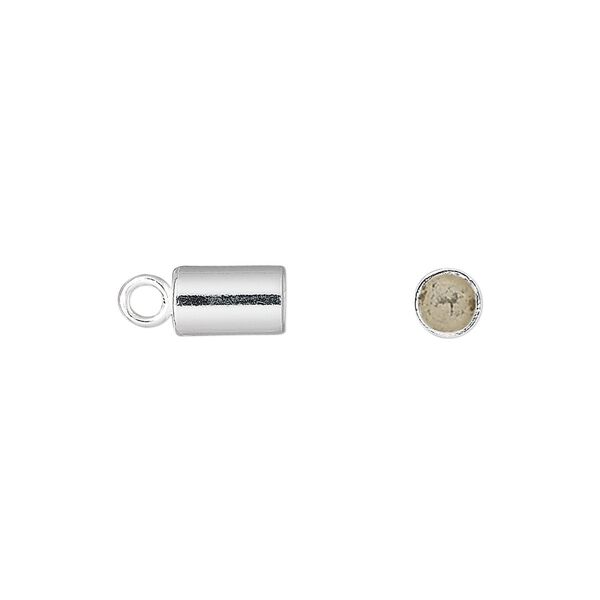 Cord end glue-in 1pkg2 sterling silver, 8x5mm cylinder / loop, 4mm inside diameter image number 0