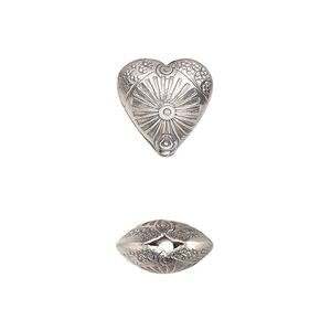 Bead 1pkg1 sterling silver, 12mm puffed heart / textured, antiqued Hill Tribes