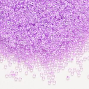 Seed bead, Miyuki, glass, pkg/35g, #15 rocaille, translucent orchid-lined clear luster (RR-222).