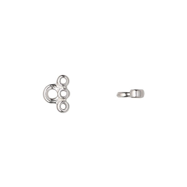 Connector, TierraCast&reg;, white bronze-plated pewter (tin-based alloy), 9x6.5mm 3-strand stitch-in. Sold per pkg of 20. image number 0