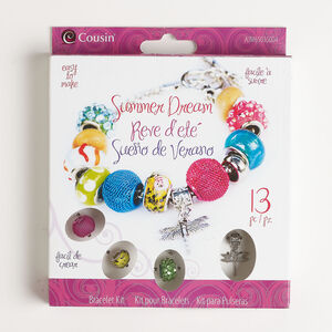 Bracelet kit 1pkg13, antique silver-finished steel / acrylic / glass / wood, multicolored, mixed sizes and shapes, "Summer Dream" theme.