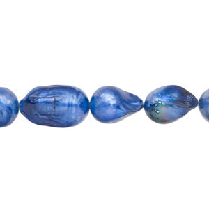 Freshwater pearl 1pkg1, freeform, 14 inch royal blue 10x8mm-13x9mm cultured