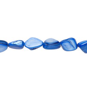 Mother-of-pearl shell 1pkg1, pebble bead 30 inch royal blue small to large