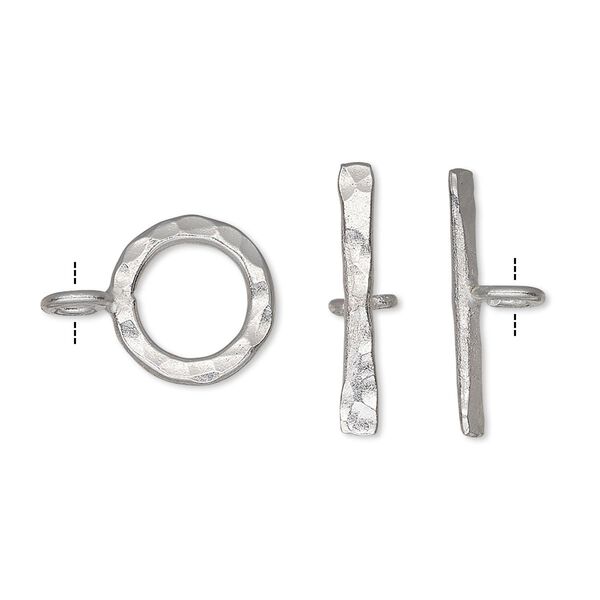 Clasp toggle 1pkg1 silver-plated, 13mm hammered round, copper 1-strand image number 0