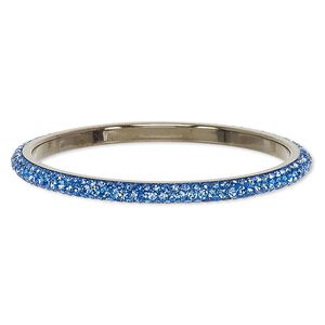 Bracelet, bangle, epoxy / Preciosa glass rhinestone / gunmetal-plated brass, black and royal blue, 6mm wide, 8-1/2 inches. Sold individually.