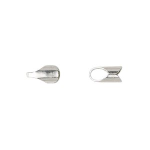 Cord end glue-in 1pkg10 sterling silver, 9x5mm round / 4mm inside diameter
