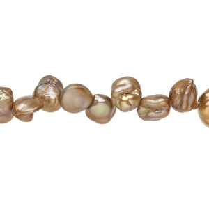 Freshwater pearl 1pkg1, top-drilled flat-sided potato, 14 inch terra cotta and satin beige 6x6mm-11x8mm cultured