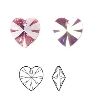 Drop 2pk rose AB, Crystal Passions&reg; 14mm pendant heart 6228