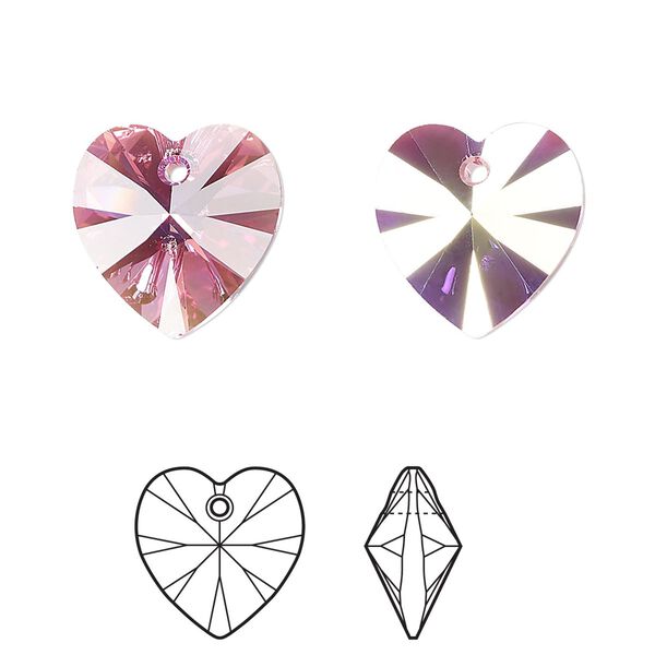 Drop 2pk rose AB, Crystal Passions&reg; 14mm pendant heart 6228 image number 0