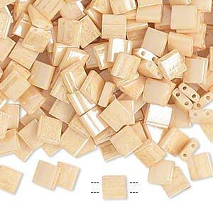 Bead, Miyuki, TILA&reg;, glass, opaque ceylon light caramel, (TL593), 5mm square with (2) 0.8mm holes, fits up to 3mm beads. Sold per 10-gram pkg.