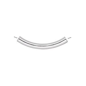 Bead 1pkg10 silver-plated, 26x3.2mm curved tube, brass