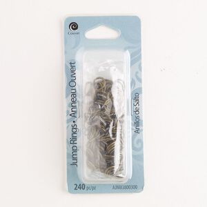 Jump ring mix 1pkg240 gold-finished, 4-8mm round, 20-22 gauge / various inside diameter / steel / antique