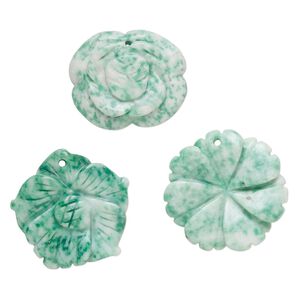 Ching hai "jade" 1pkg3, top-drilled carved flower drop natural mix 25x29mm-31x30mm