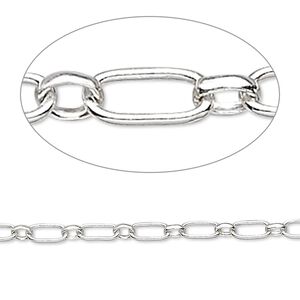 Chain 1pkg1 sterling silver long & short, 3mm oval, 5 foot unfinished