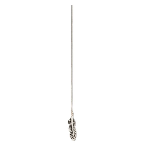 Head pin 1pkg2 sterling silver, 2.25 inch / 11x4mm feather, 20 gauge antiqued image number 0