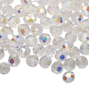 Bead 144pk crystal AB, Preciosa Czech crystal 6mm round