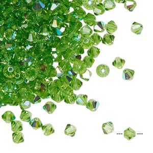 Bead 720pk peridot AB, Preciosa Czech crystal 4mm bicone
