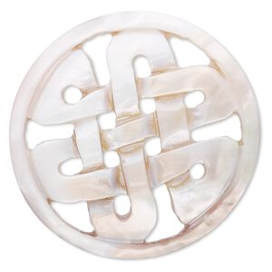 Focal, mother-of-pearl shell (natural) 1pkg1, 50mm round with Celtic knot.