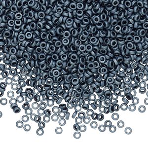 Seed bead, Miyuki, glass, pkg/10g, 2.2x1mm spacer rondelle, opaque matte steel blue, (SPR2.2-2001).