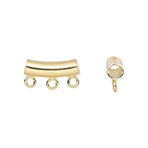 Bead 1pkg10 gold-plated, 14x5mm curved tube / 3 closed loop, brass