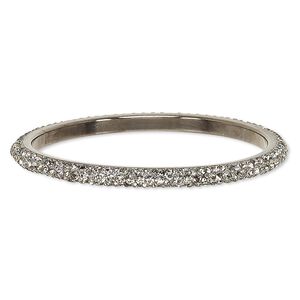 Bracelet, bangle, epoxy / Preciosa glass rhinestone / gunmetal-plated brass, black and grey, 6mm wide, 8-1/2 inches. Sold individually.