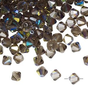 Bead 24pk black diamond AB, Preciosa Czech crystal 6mm bicone