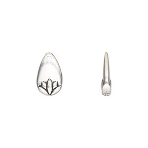 Charm, TierraCast&reg;, "Happy Go Lucky" collection, antique silver-plated pewter (tin-based alloy), 13x8mm double-sided petal with lotus flower design. Sold per pkg of 2.