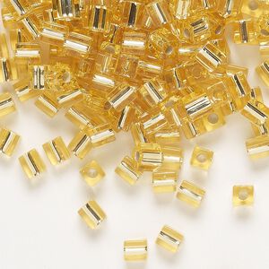 Seed bead, Miyuki, glass, pkg/250g, 3.5-3.7mm square, transparent silver-lined gold (SB-3).