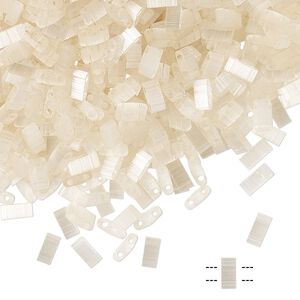 Seed bead, TILA&reg;, glass, pkg/250g, 5x2.3mm half tila rectangle, translucent silk luster light tan, (HTL-2592).