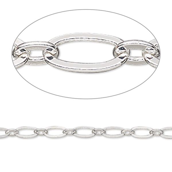 Chain 1pkg1 silver-plated long & short, 2.8mm oval / 3.5mm, brass 5 foot unfinished image number 0