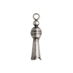 Charm, antique silver-plated brass and "pewter" (zinc-based alloy), 21x6mm 3D squash blossom. Sold per pkg of 2.